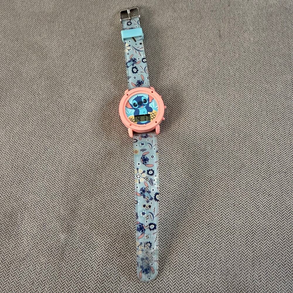 Title: Disney Lilo & Stitch Digital Watch Blue Floral Band Pink Case Working